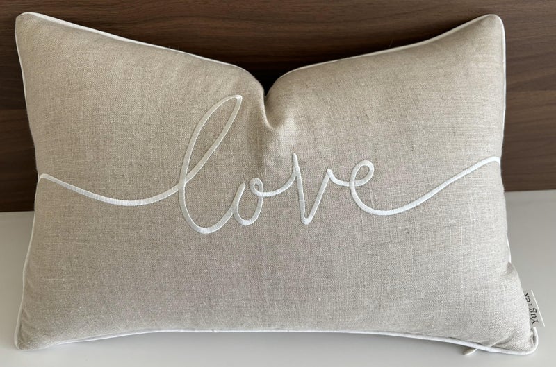 YugTex Love Sentiment Embroidered Lumbar Accent Throw Pillow Cover - Newlyweds, Bedroom Decor, Sofa - 12x18, Ivory - Image 1